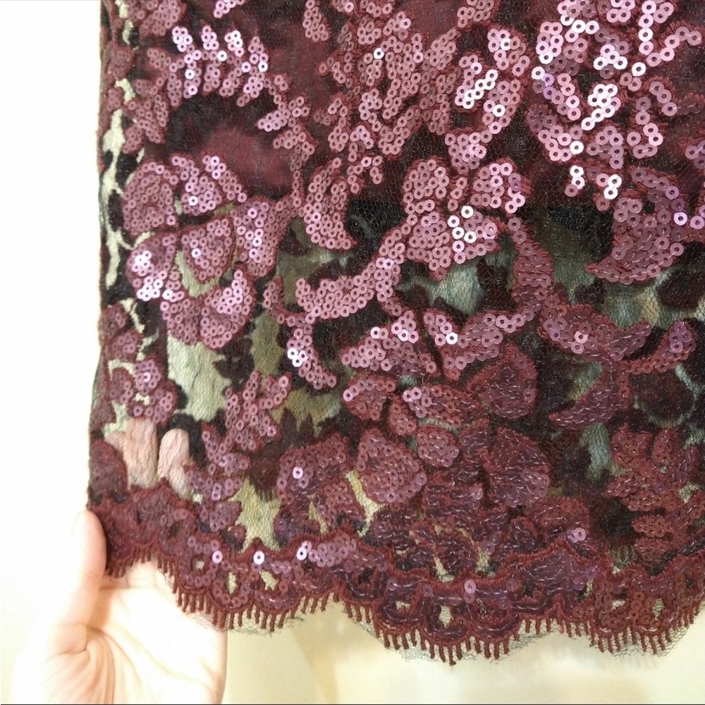 Sequined Burgandy/Cabernet Tadashi Shoji Illusion Dress Size 4 - Picture 5 of 9